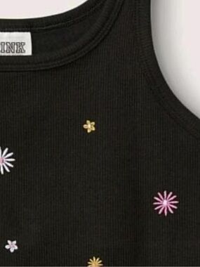 PINK Victoria's Secret Black Cropped Bra Top with embroidered flowers XS/P NWT